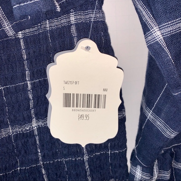 Altar’d State Linen Blue & White Plaid Top W/Bell Sleeves - Picture 5 of 7